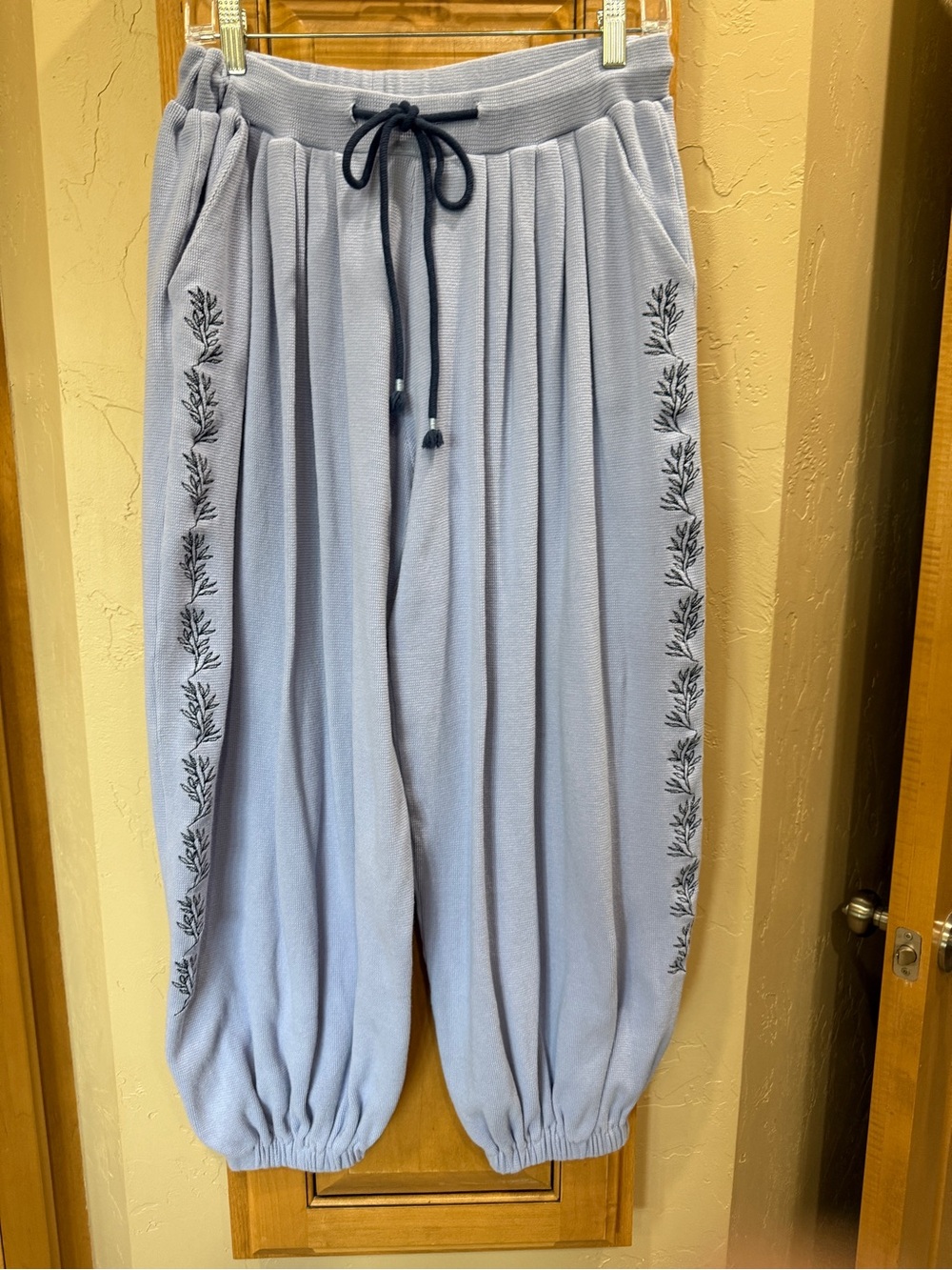 POL Light Blue Drawstring Jogger Pants with Navy Embroidered Side Trim
